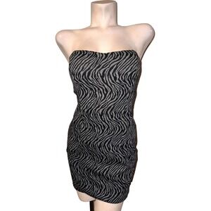 Poetry Body Central Womens Zebra Print Strapless Bodycon Mini Dress Grey Black S